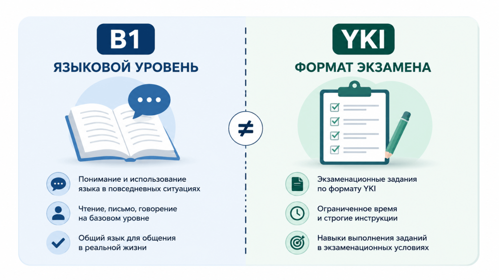 Схема различия между уровнем языка и экзаменационным форматом